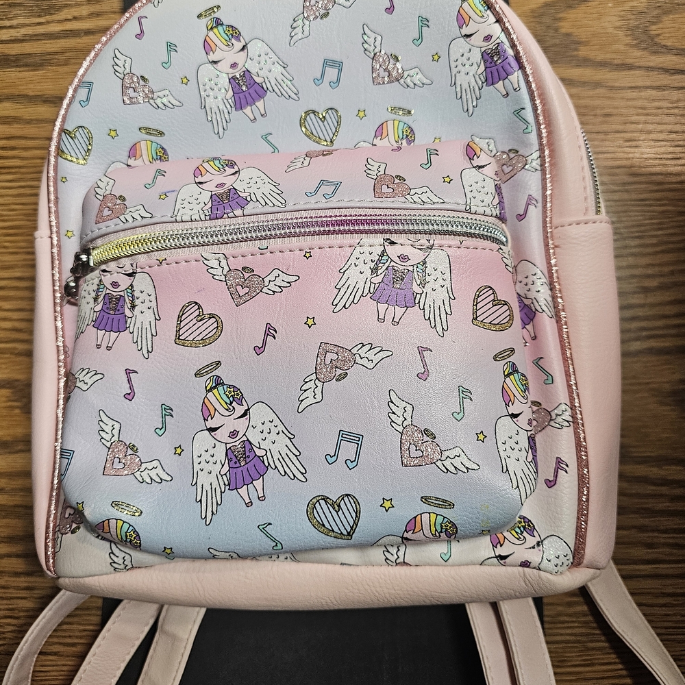 Charming Pink and White Kids Backpack with Angel Design
